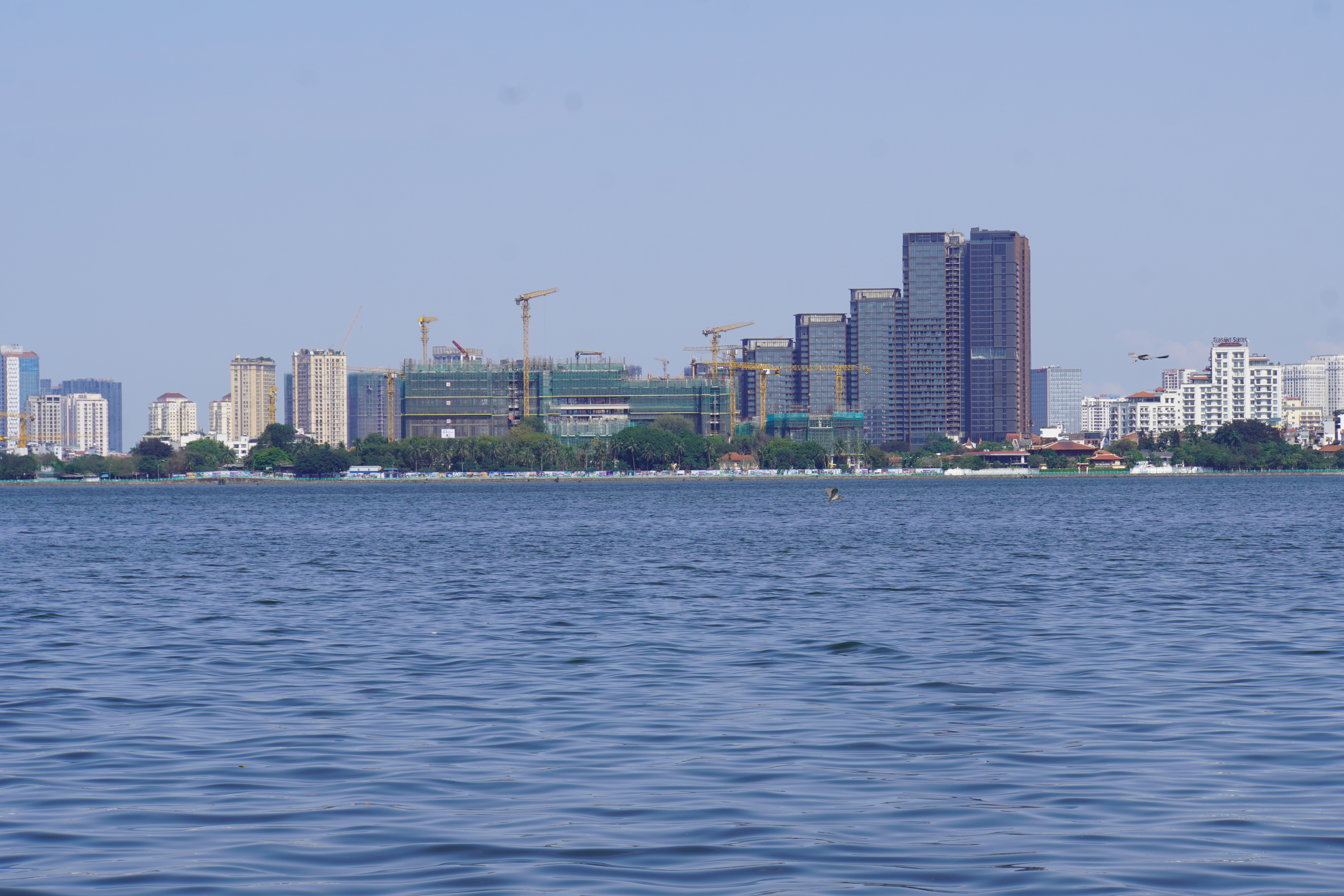 neue Hochhäuser hinter See